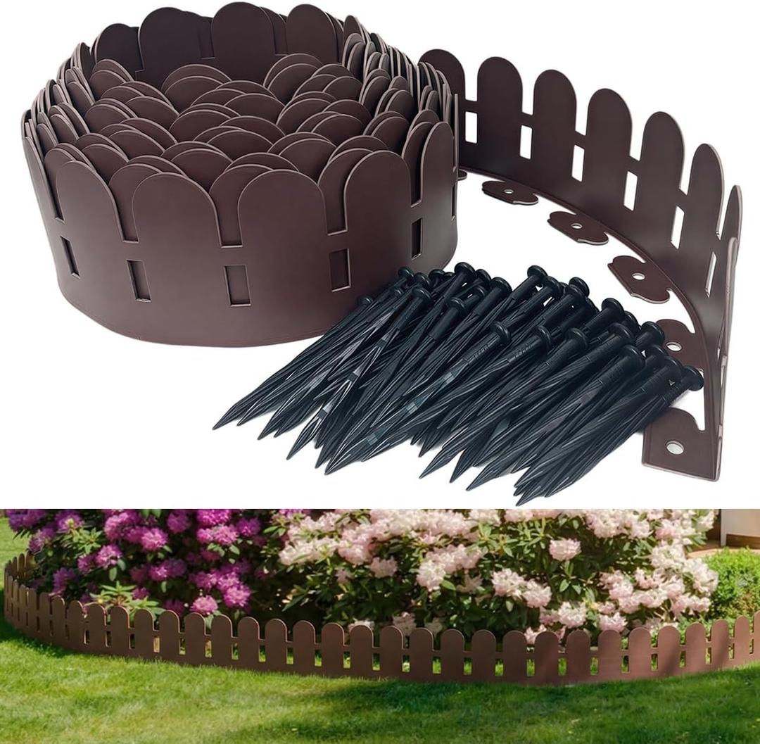 Landscape Edging Border 5.5IN x 66FT with 100pcs Anchoring Spikes,Garden Borders Edging Arched Design for Tree,Flowerbed,Yard,Path Way,Decorative Landscaping Fence Liner Lawn Edge Barrier -Brown