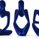FJS Living Room Decor: Flocked Thinker Statue, 4.7" H Navy Blue Abstract Art Sculpture - Set of 3 for Home, Office, Shelf, Table Decoration
