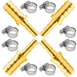 Beduan Brass Hose Barb Reducer, 5/8" to 1/2" Barb Hose ID, Reducing Barb Brabed Fitting Splicer Mender Union Air Water Fuel With 8 Hose Clamp(Pack of 4)