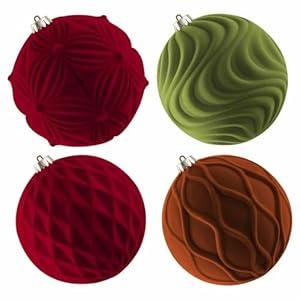 Lanpn 4 Pcs 6" Large Christmas Ornaments, Oversized Velvet Xmas Tree Ball, Big Flocked Christmas Tree Ornament, Shatterproof Plastic Balls for Lawn Yard Holiday Hanging Decor, Multicolor