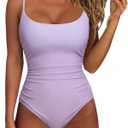 SUUKSESS Women One Piece Tummy Control Swimsuit Crisscross Backless Bathing Suit (Medium, Light Purple)