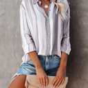 Linen Shirts for Women Button Down Shirts Long Sleeve Collared Blouses Striped Casual Work Tops Cowgirl Western Outfits (L)
