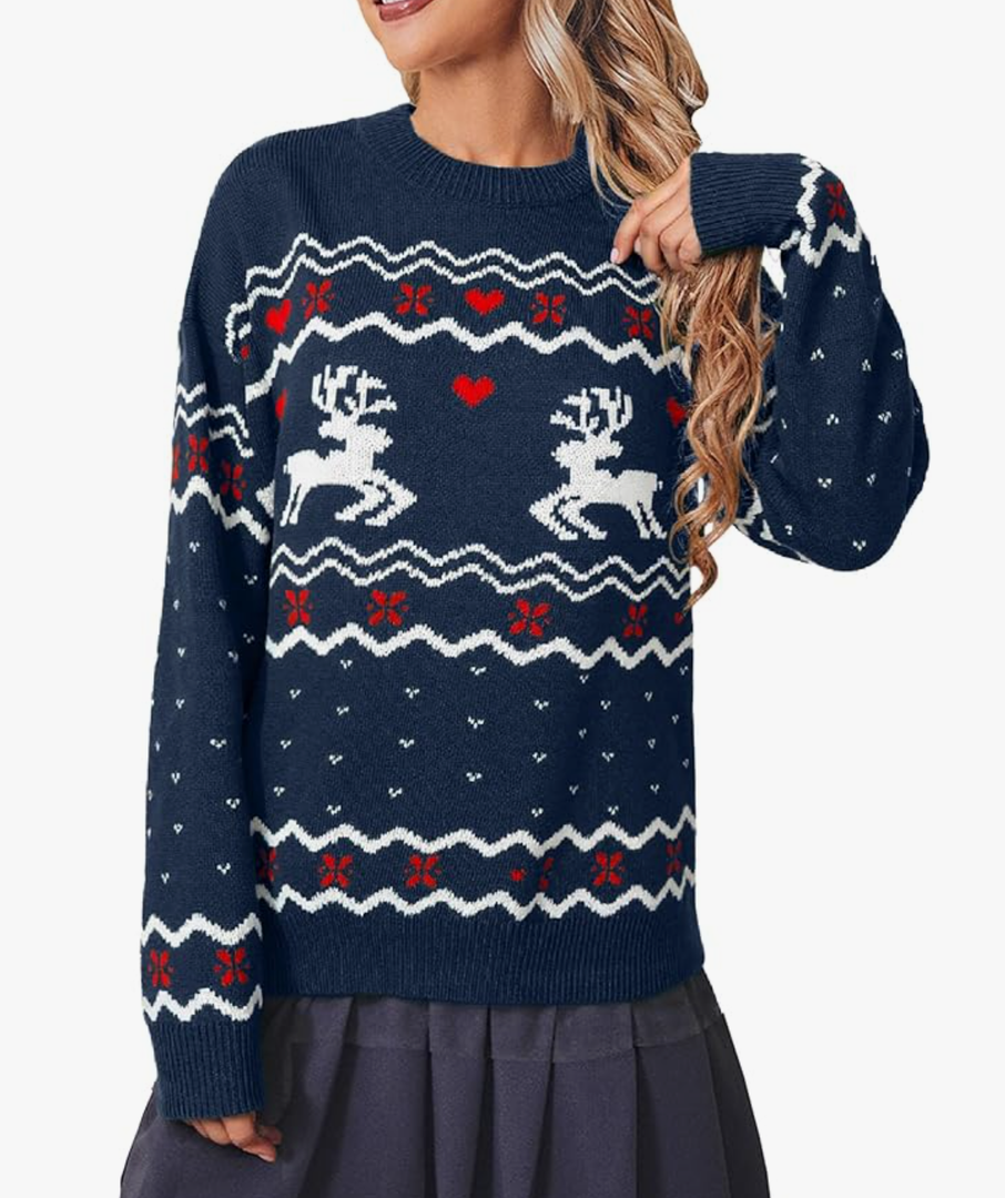 Miessial Women's Knitted Christmas Pattern Sweater Comfy Crewneck Long Sleeve Pullover Sweater S