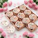 SiliFine 12 Pcs Pink Floral Party Favors for Guests Small Ceramic Bowl Bulk Gifts Set 3.3 Inch Floral Design Mini Dipping Sauce Dish with Card Box for Bridal Pooja Baby Shower Birthday Guest Gift