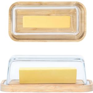 Glass butter dish with airtight lid that keeps butter soft - For countertop and refrigerator door shelf - Butter tray with lid fridge - Butter holder for counter - Covered butter dishes