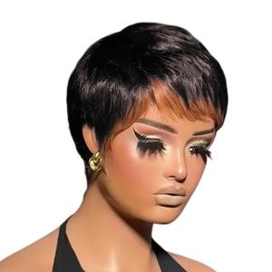 Short Layered Pixie Cut Wigs for Black Women Pixie Cut Human Hair Wigs With Bangs 1b/33 Color for Summer Daily Use Lightwight Glueless Full Machine Made Short Wigs for Women