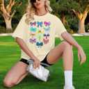 Princess Bow Shirt for Women Bow Graphic Printed T-Shirt Magic Cute Princess Shirts Asethetic Tees Summer Casual Tops (Beige, S)