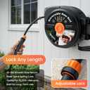 Retractable Garden Hose Reel, 1/2 in x 65 ft Wall Mounted Hose Reel Heavy Duty with 10-Function Sprayer Nozzle, Any Length Lock, Slow Return System, 180Swivel Bracke for Large Yard Lawn Car Washing