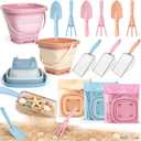 Beach Sand Toys Mesh Shovel Set for Kids, 3 Pack Collapsible Sand Buckets and Filter Sand Scooper with Mesh Bag for Shell Collecting, Shark Tooth Sifter Dipper Sandbox Toys for Toddlers Boys Girls