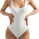 SUUKSESS Women Sexy Scoop Neck Thong Bodysuit Backless Cami Bodysuit Top (02 White, XS)