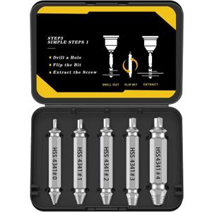 HSS Screw Extractor Set, 5-Piece HSS Steel Drill Bit Kit for Stripped Screws and Bolts, 2-14mm Sizes, with Storage Case, Grey