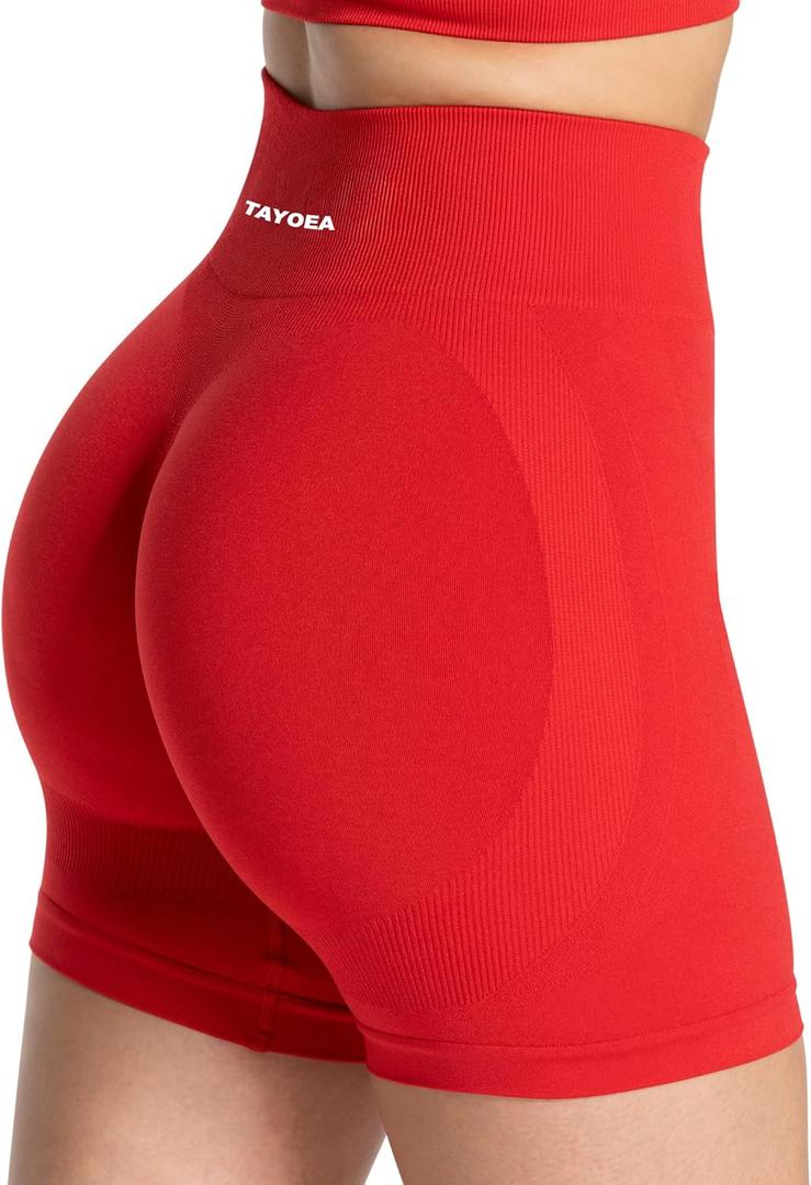 TAYOEA Workout Shorts Women Scrunch Butt Booty Lifting Seamless Biker Shorts for Gym Athletic Yoga (Red, XS)