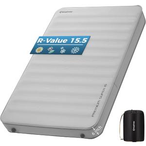 KingCamp Self Inflating Sleeping Pad, 6" Ultra Thick R 15.5 Air & Foam Camping Mattress 2 Person, Full Size Double Sleeping Pad for Camp Tent Outdoor Car, PVC Free, Grey