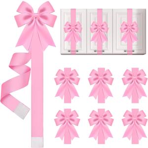 WILLBOND 6 Pieces Pink Christmas Cabinet Ribbons Bows Large Pink Bow Christmas Door Kitchen Cabinet Ribbon Bows Locker for Xmas Holidays Party Decorations Supplies