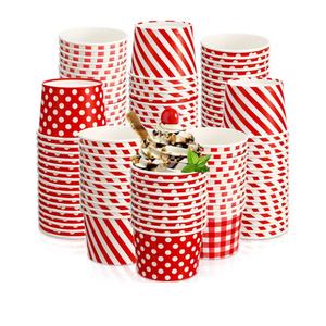 Zubebe 60 Pieces 9 oz Paper Ice Cream Cups Dot Striped Gingham Snack Paper Red Ice Cream Bowls Disposable Party Bowls Soup Cups Dessert Yogurt for Sundae Hot or Cold Food for Parties, BBQ, Events