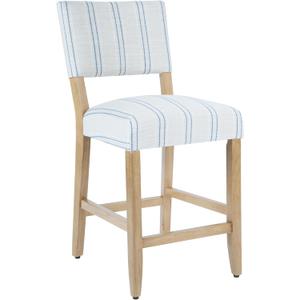 HomePop Upholstered Counter Stool, 24-Inch, Blue & White Stripe, 1pc