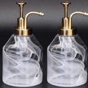 Bathroom Soap Dispenser Set 2pcs Glass Soap Bottle with Smooth Action Rust-Free ABS Pump,Luxury Kitchen Dish Soap Dispenser for Liquid Hand Lotion,Syrup-12.7Oz,Gold