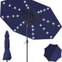 9FT Patio Umbrella with Solar Lights,Outdoor Market Umbrella with Tilt and Crank, LED Lighted Table Umbrella for Garden,Deck,Backyard,Pool,Beach (Navy)