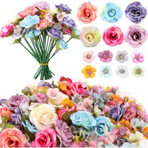 220 Pieces Mini Flower Heads,Artificial Rose Flowers with Stems,Multicolor Daisy Roses Elegant Faux for Weddings, Bouquets Parties, Home Decorations (9j3s5w2yr25)