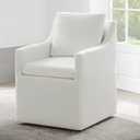 Upholstered Dining Chairs with Casters Washable Cover Side Deskchair with Rollers for Diningroom, Living Room, Cream, 1 Box