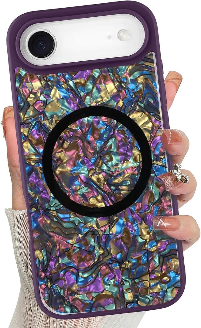 Magnetic for iPhone Air Case Abalone Shell, Elegant Purple | Cute Sparkle Mother of Pearl Design, Compatible with MagSafe, Shockproof Protective Phone Cover