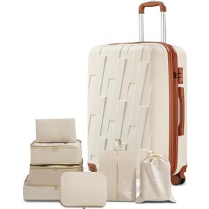 Luggage Set 8 Piece, Carry On Hardside Luggage with TSA Lock Spinner Wheels, Carry On Suitcase with Travel Storage Bag (White, 8 piece set), Size: 8 Piece Set (20inch)