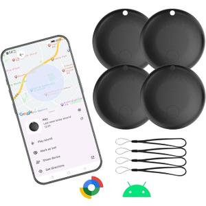 Bluetooth Tracker for Android-4 Pack, Anti-Lost tag for Android Phones,Smart Tracker for Google (Find Hub) App Key Finder/Luggage Tracker/Item Locator for Keys,Wallet,Backpack,Luggage-Black