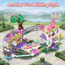 2 in 1 Castle Roller Coaster Building Set, 749 Pcs STEM Amusement Park Construction Kit for Kids, Pink Playground Blocks Birthday Gift Toys for Girls Ages 6 8-12