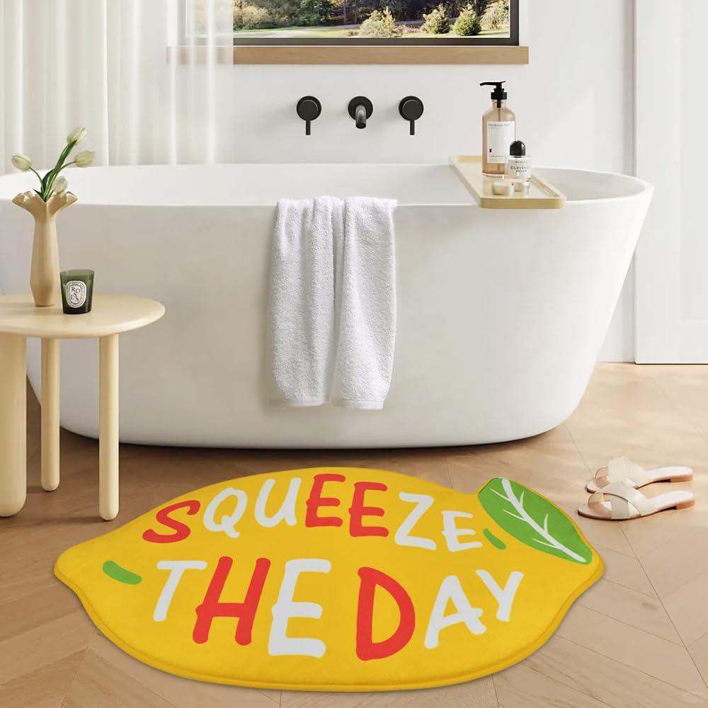 Vanleonet Lemon Bath Mat, Bathroom Rugs Non Slip Washable, Fluffy Plush Soft Absorbent Bathroom Rug, Cute Lemon Rug 30x20 Inches