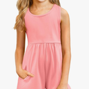 Arshiner Girls' Casual Summer Sleeveless Jumpsuits Loose One Piece Romper Short Overalls Outfits with Pockets (4, Pink)