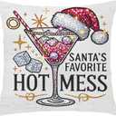 Funny Christmas Martini Bar Decor Pillow Covers 18x18,Santa's Favorite Hot Mess Cocktail Decorative Throw Pillow Covers for Holiday Party Home Bar
