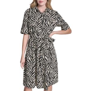 DKNY Women's 3/4 Sleeve Collared Neck Cotton Poplin Shirt Dress, Size 16