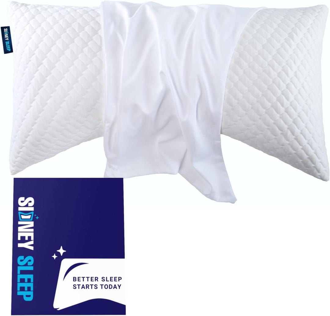 Sidney Sleep Curved Pillow Covers - Full Length Zipper Closure - Premium Soft Brushed Microfiber - 20 x 37 Inches - Fits Curved Side Sleeper Pillows (King, White)