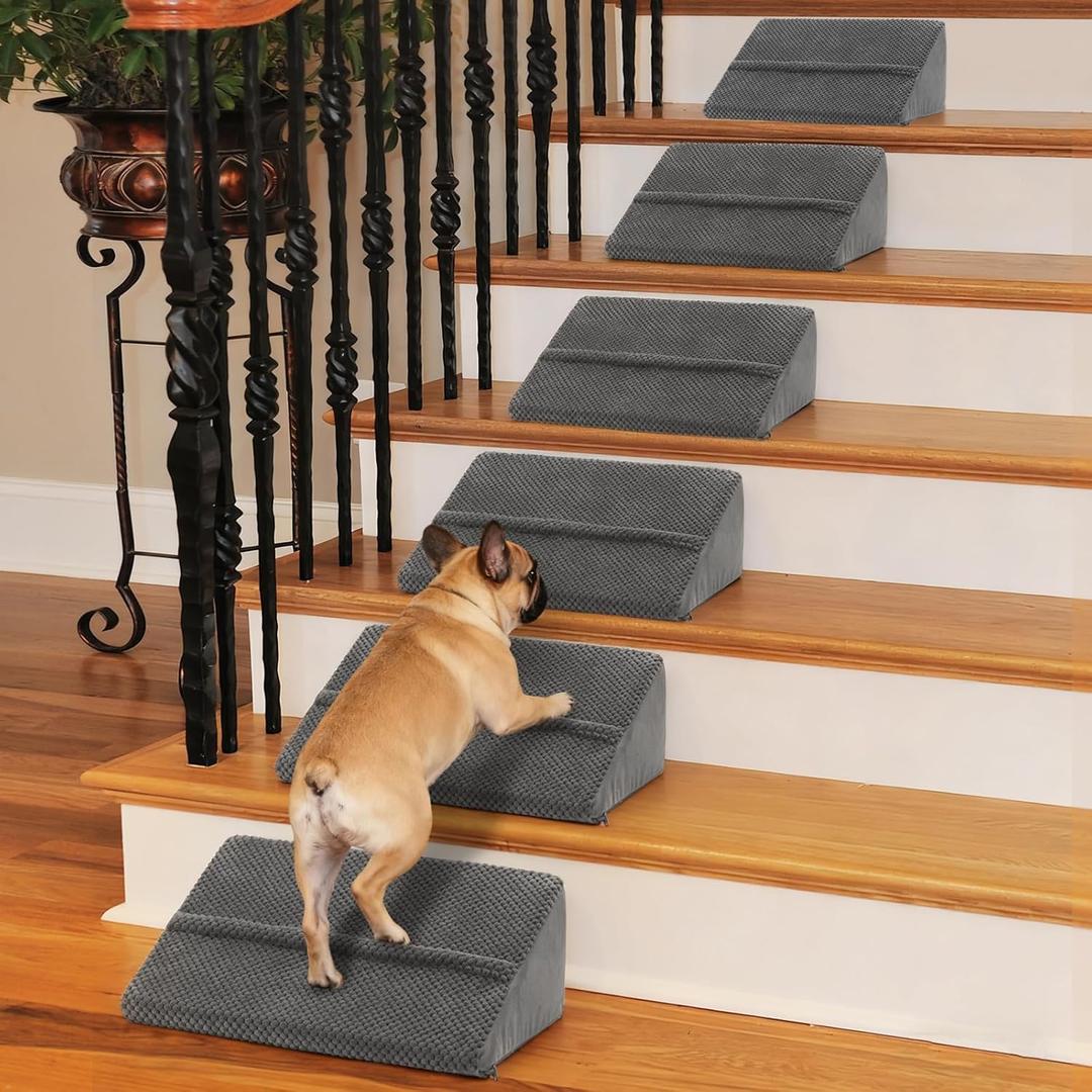 40D Density Foam Dog Ramp with Anti-Slip Bump for Stairs Suits for Small Dogs Cats, Pet Ramp Steps Stairs for Staircase Indoor with Self-Sticky Pads to Fix(6Pack, Gray)
