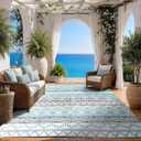 Outdoor Rug 8 x 10 ft, Reversible Plastic Straw Rug for Patio, Waterproof Large Outdoor Carpet for RV, Patio, Camping, Backyard, Deck, Picnic, Beach, Blue & Grey