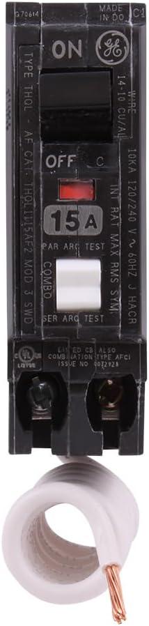 ABB Q-Line THQL1115AFP2 15A Single Pole AFCI Circuit Breaker  10kAIC, 120/240V  1-Pole Arc Fault Circuit Interrupter  Quick-Make/Quick-Break Mechanisms  Plug-in Mount Type