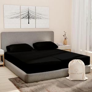 Good Sleep Bedding Split King Sheets Sets for Adjustable Bed Cotton, Luxury Sheets, Egyptian Cotton Sheets, 5 Piece 100% Cotton Split King Sheet Set, Sateen Weave, 2 Fitted - 16" Deep Pocket, Black