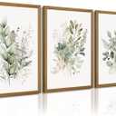 Joocrise Wooden Frame Watercolor Botanical Wall Art Boho Floral Canvas Wall Decor Prints Sage Green Wildflower Wall Art Modern Flower Pictures Botanical Painting for Bedroom Bathroom 12x16x3 Inch