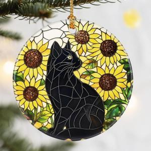 2 x Christmas Ornaments, Dodosky 2.8in Ceramic Black Cat Ornament, Xmas Decor, Christmas Tree Ornaments, Xmas Decorations for Tree, Holiday Ornament, Gift Ideas, Gifts for Cat Lovers, Gifts for Women