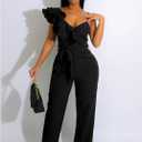 kaimimei Womens Casual Jumpsuits V-Neck Sleeveless Ruffle Backless Belted Wide Leg Pant Sexy Romper Party Clubwear (L)