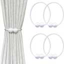 Melaluxe 4 Pack Magnetic Curtain Tiebacks, Decorative Curtain Holdbacks for Window Dcor (White)