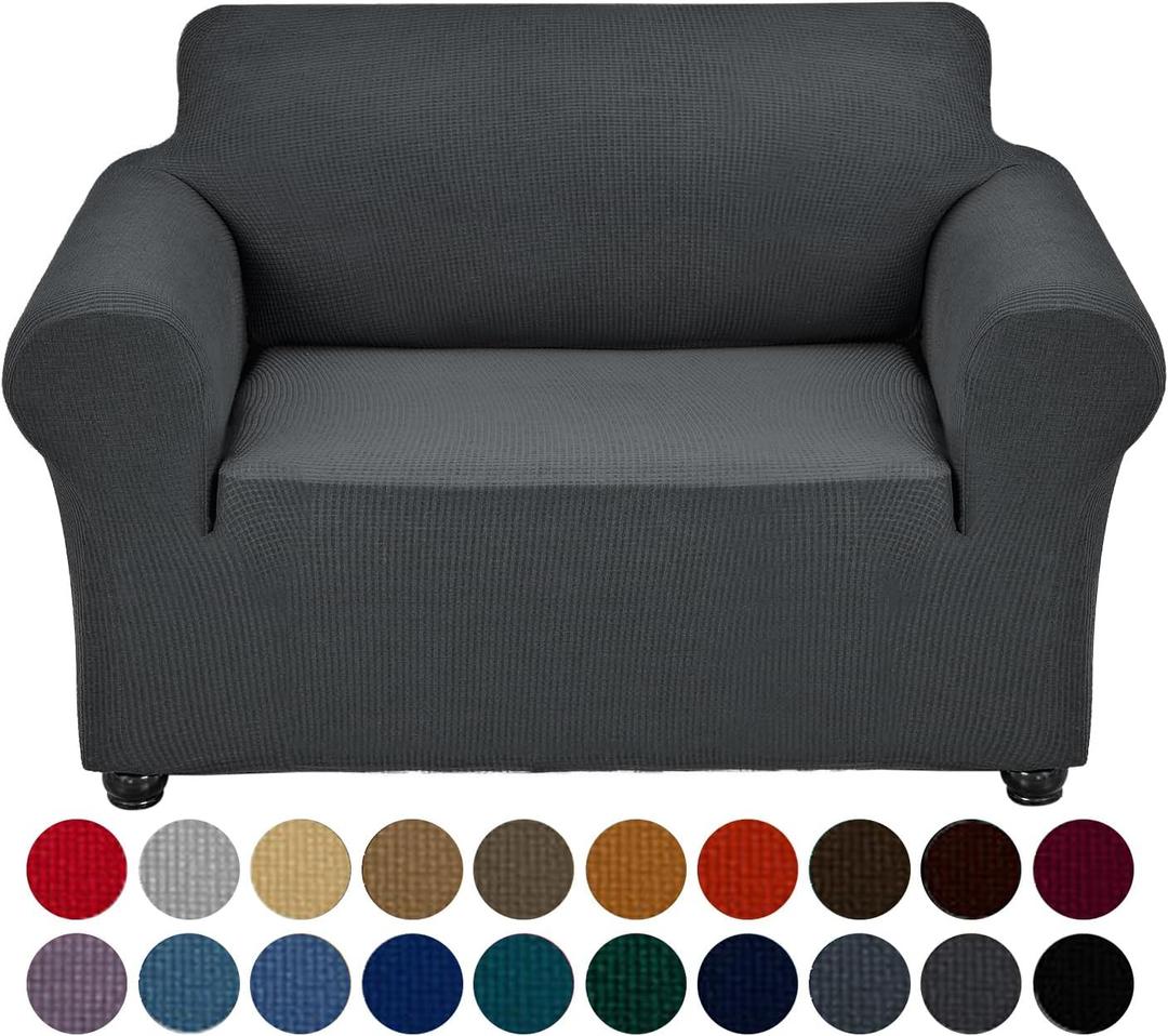 Joccun Stretch Chair Couch Cover,1-Piece Sofa Slipcover Spandex Jacquard Fabric Sofa Covers with Elastic Bottom,Washable Furniture Protector for Dogs,Cats,Kids(Armchair,Charcoal) (Small35" - 55")