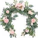 Ling's moment Arch Flower Garland - 6FT Eucalyptus & Rose - Sweetheart Table Decor for Wedding Reception, Artificial Floral Garland for Mantle, Thanksgiving, Christmas Decoration, Blush Pink & Cream