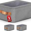Toolola Large Storage Baskets for Shelves 3 Packs, Fabric Storage Bins for Shelves with Handles, 16.1'' L 12.2'' W  8.2'' H Collapsible Baskets for Organizing Clothes, Toy, Grey