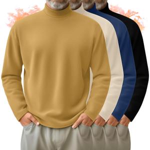 4 Pack Men's Mock Turtleneck Shirts, Long Sleeves Thermal Pullover Sweater Casual Undershirt Loose Fit Tops (Large, Black, Yellow, Apricot, Haze Blue)
