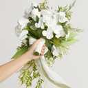 Ling's moment White Green Bridal Bouquet for Bride, White Green Wedding Bouquets for Bride, 13 Inch Bride Bouquets for Wedding Artificial Flowers Bouquets