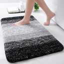 Microfiber Bathroom Rugs, Shaggy Soft and Absorbent Bath Rug, Non-Slip, Thick Plush Machine Washable Dry Bath Mats for Bathroom, Tub and Shower, 24x16, Black