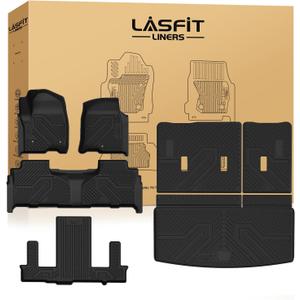 LASFIT Floor Mats & Cargo Mat with Backrest 2021-2026 & Only 7 Seats(Not for 8/9 Seats) for Chevy Tahoe/GMC Yukon(Only Yukon, Not Fit Yukon XL)/Cadillac Escalade(Only Escalade, Not Fit Escalade ESV)