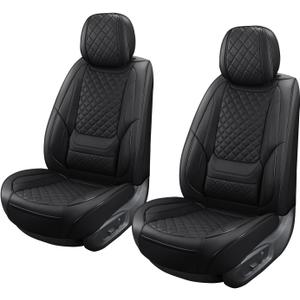 Leather Front Seat Covers for Cars Breathable Seat Covers Waterproof Seat Protectors Universal Fit for Most Automotive Cars SUV Trucks Van (Black, Front Pair)