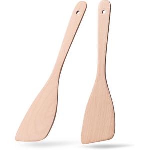 2PCS Wooden Spatulas for Cooking,12.8inch Uncoated Beech Wood Turners for Frying,Non-Scratch Wood Bevel Spurtle for Pan & Wok,Wooden Cooking Utensils for Non Stick Cookware,Long Handle Scraper (Thin 12.8" Angled Edge)